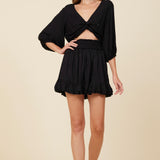 Black Beaded Star Tie Front Top