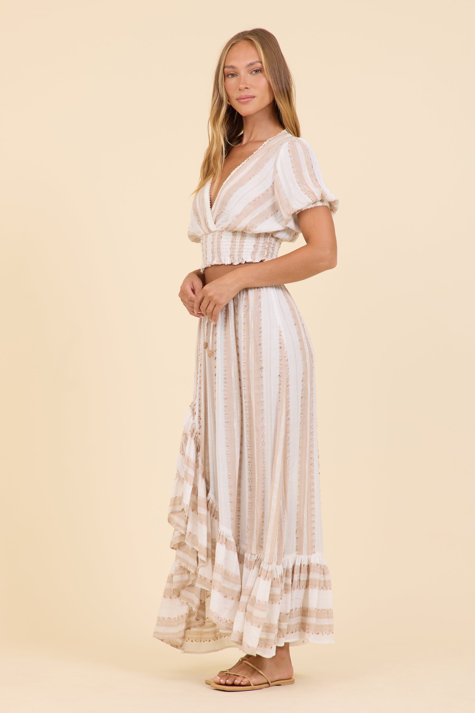 Natural Stripe Lurex Crop Top