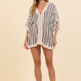 Miami Stripe V-Neck Crochet Cover Up