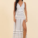 Geometric Lurex Stripe Coverup Maxi Dress