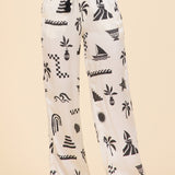 Beach Vibe Printed Satin Wide Leg Pant