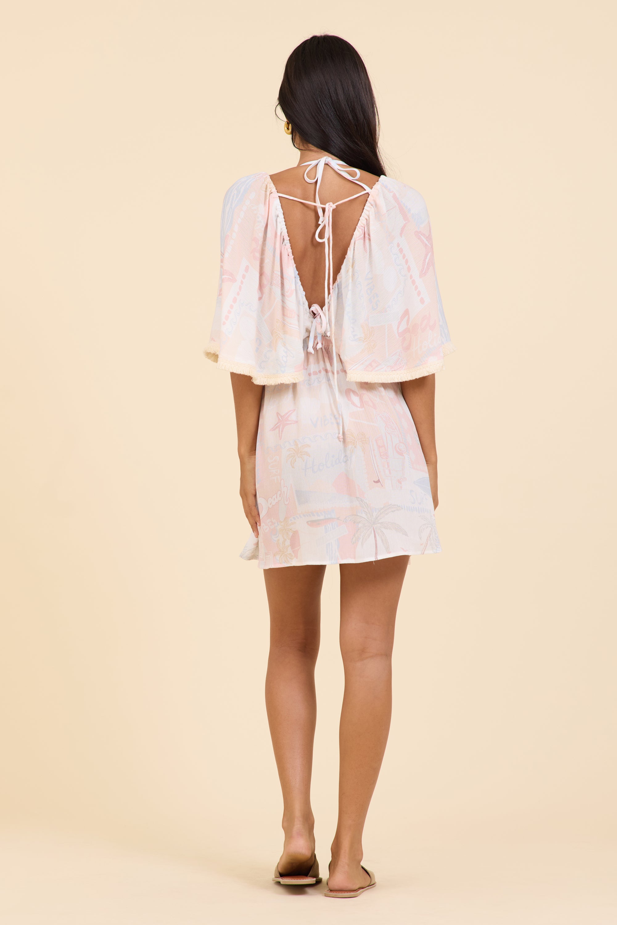 Vacay Postcard Printed Crinkle Mini Dress