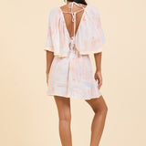 Vacay Postcard Printed Crinkle Mini Dress