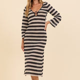 Havana Stripe Plunge Textured Woven Maxi Dress