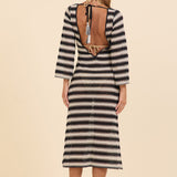 Havana Stripe Plunge Textured Woven Maxi Dress