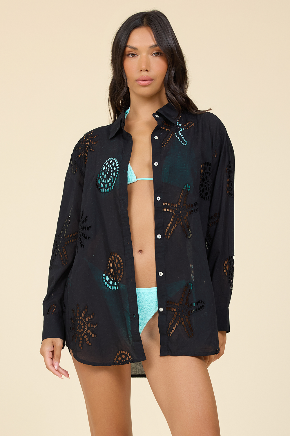 Ocean Eyelet Button Down - Black