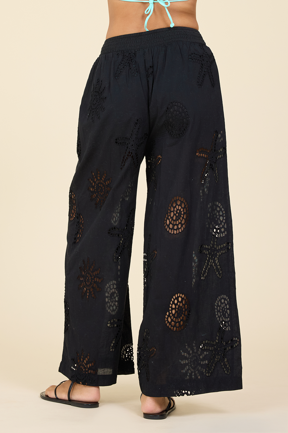 Ocean Eyelet Wide Leg Pant - Black