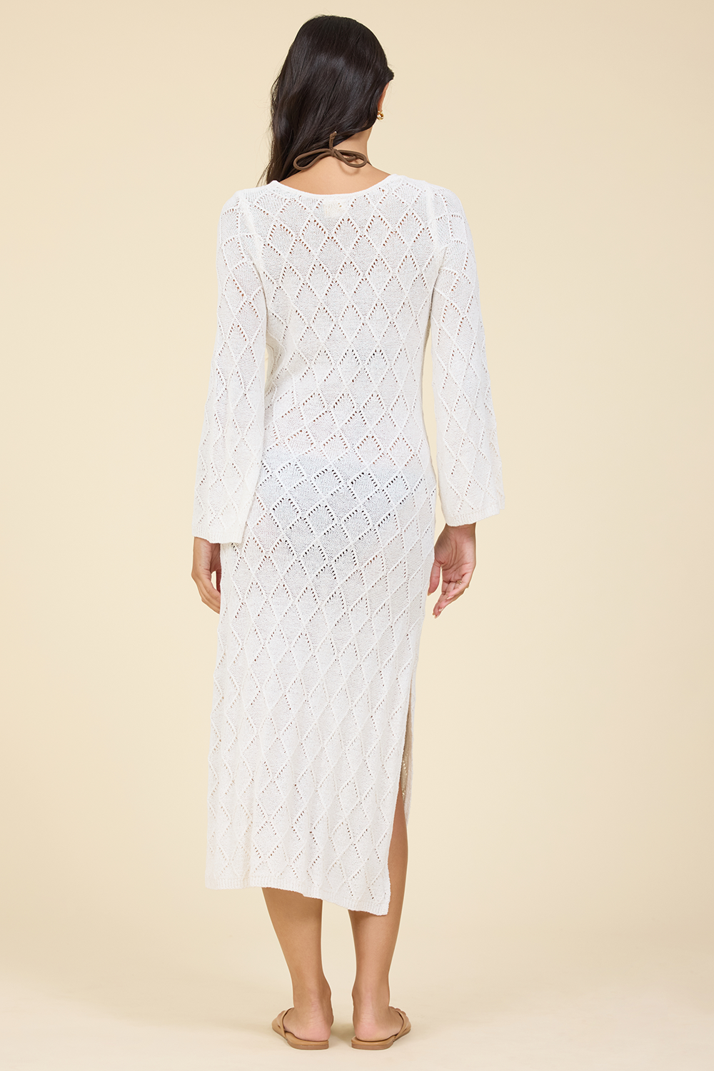 Plunge Diamond Knit Maxi Dress - White