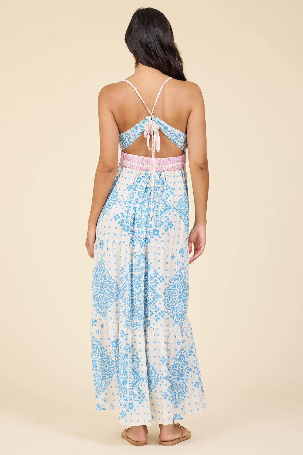 Printed Halter Colorblock Dress