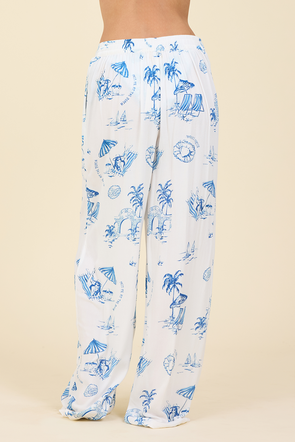Printed Wide Leg Pant with Piping