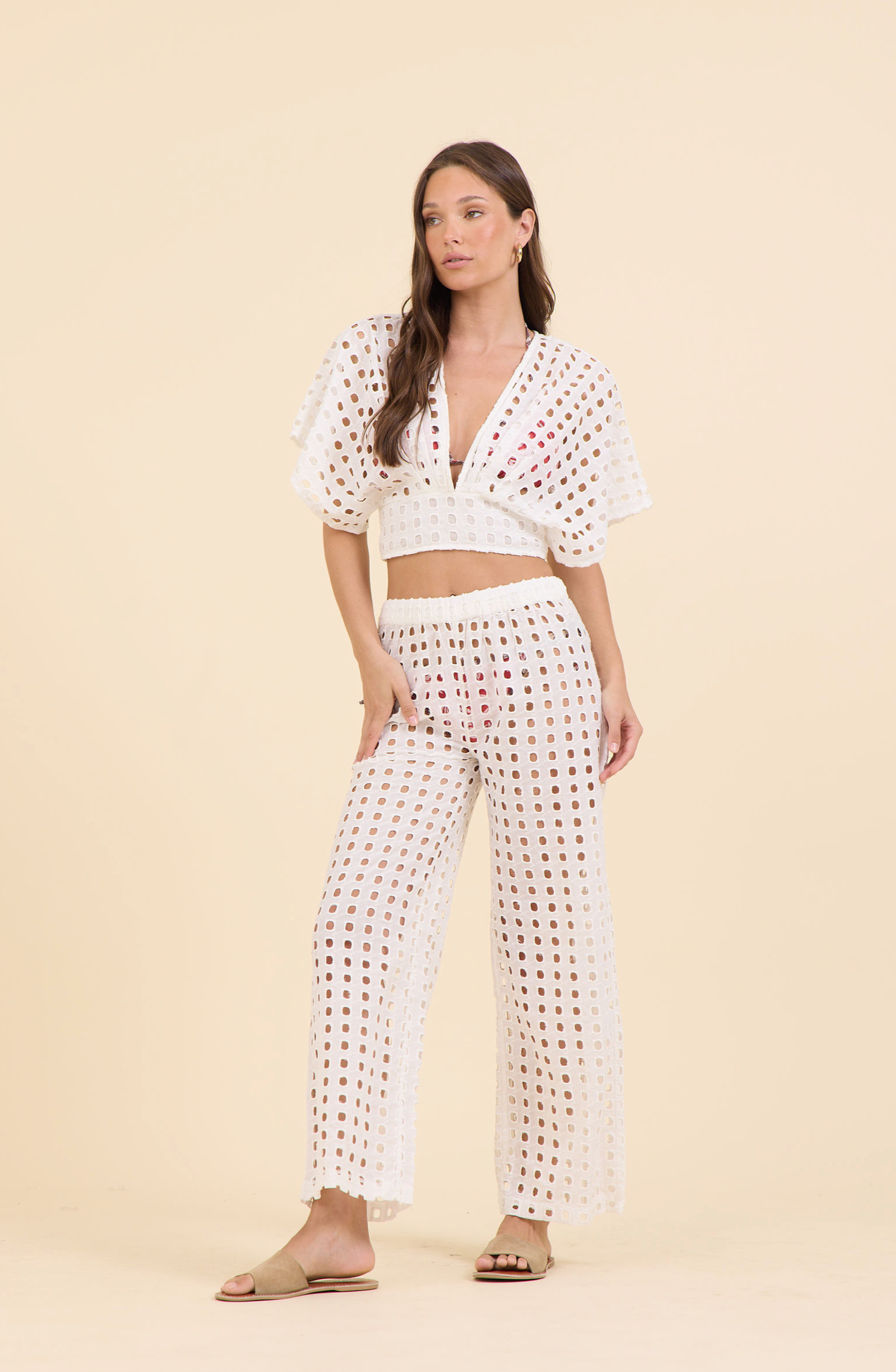 White Box Eyelet Tie Front Pant