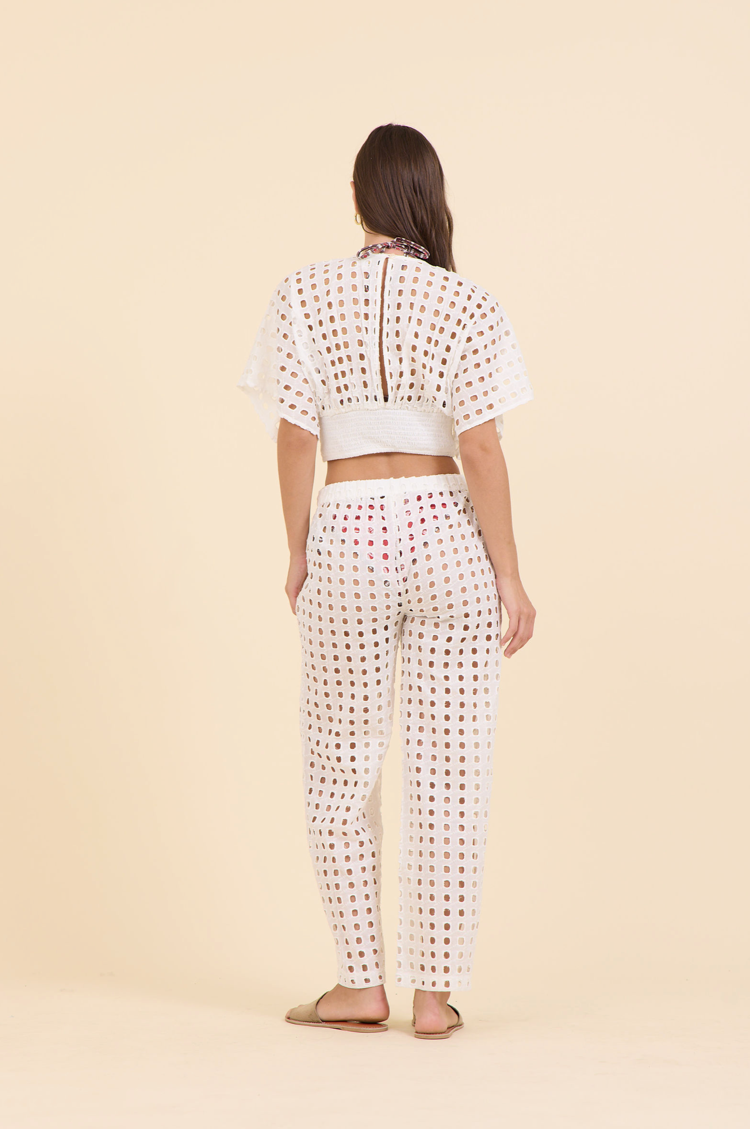 White Box Eyelet Tie Front Pant