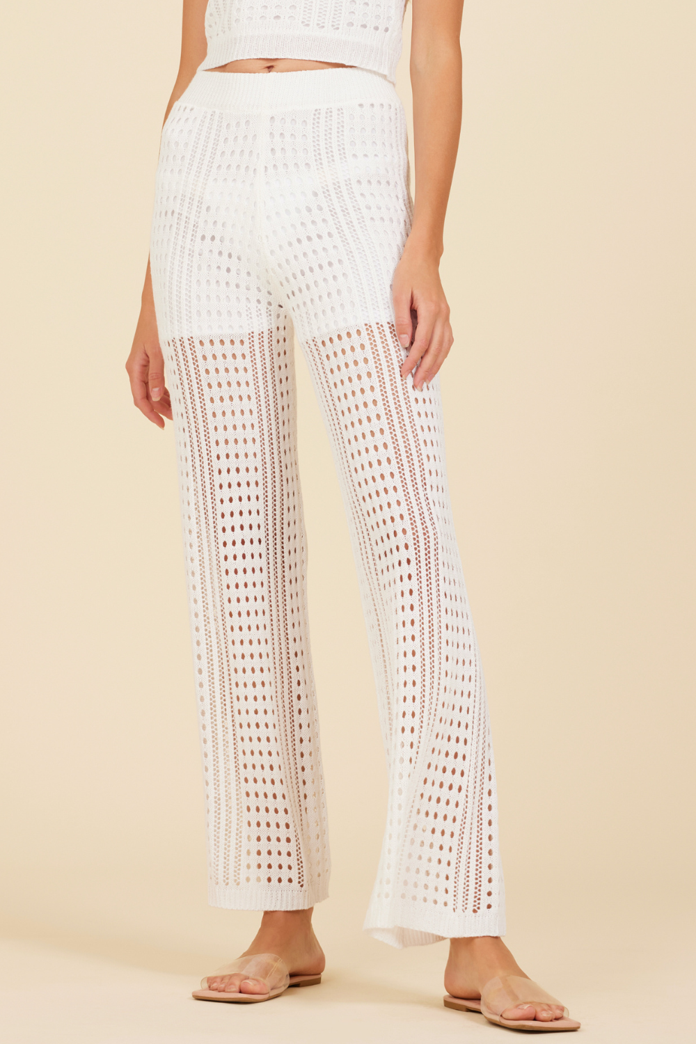 White Knit Wide Leg Pant