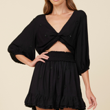 Black Beaded Star Tie Front Top