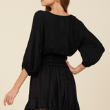 Black Beaded Star Tie Front Top