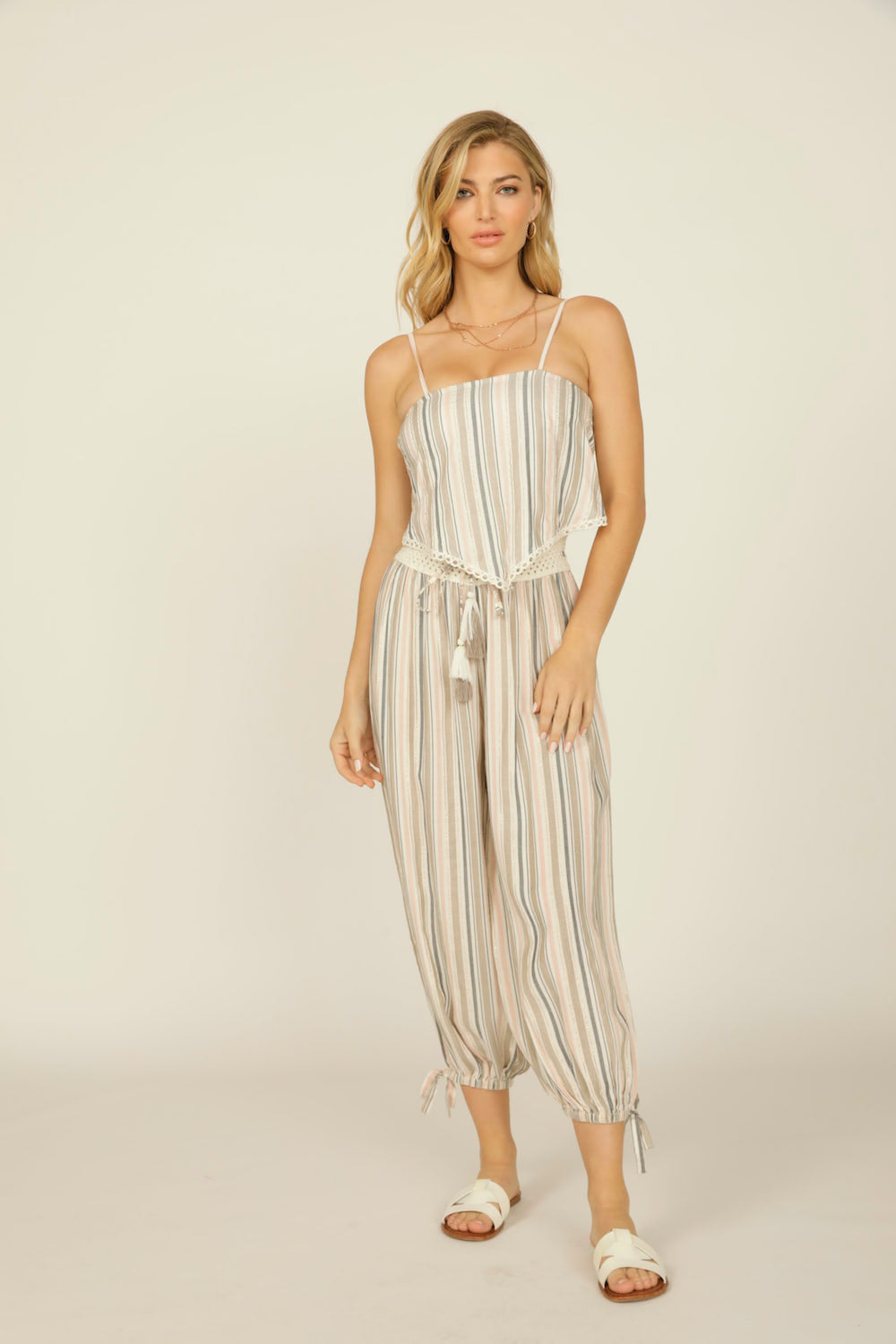 Tuscany Stripe Crochet Waist Genie Pant