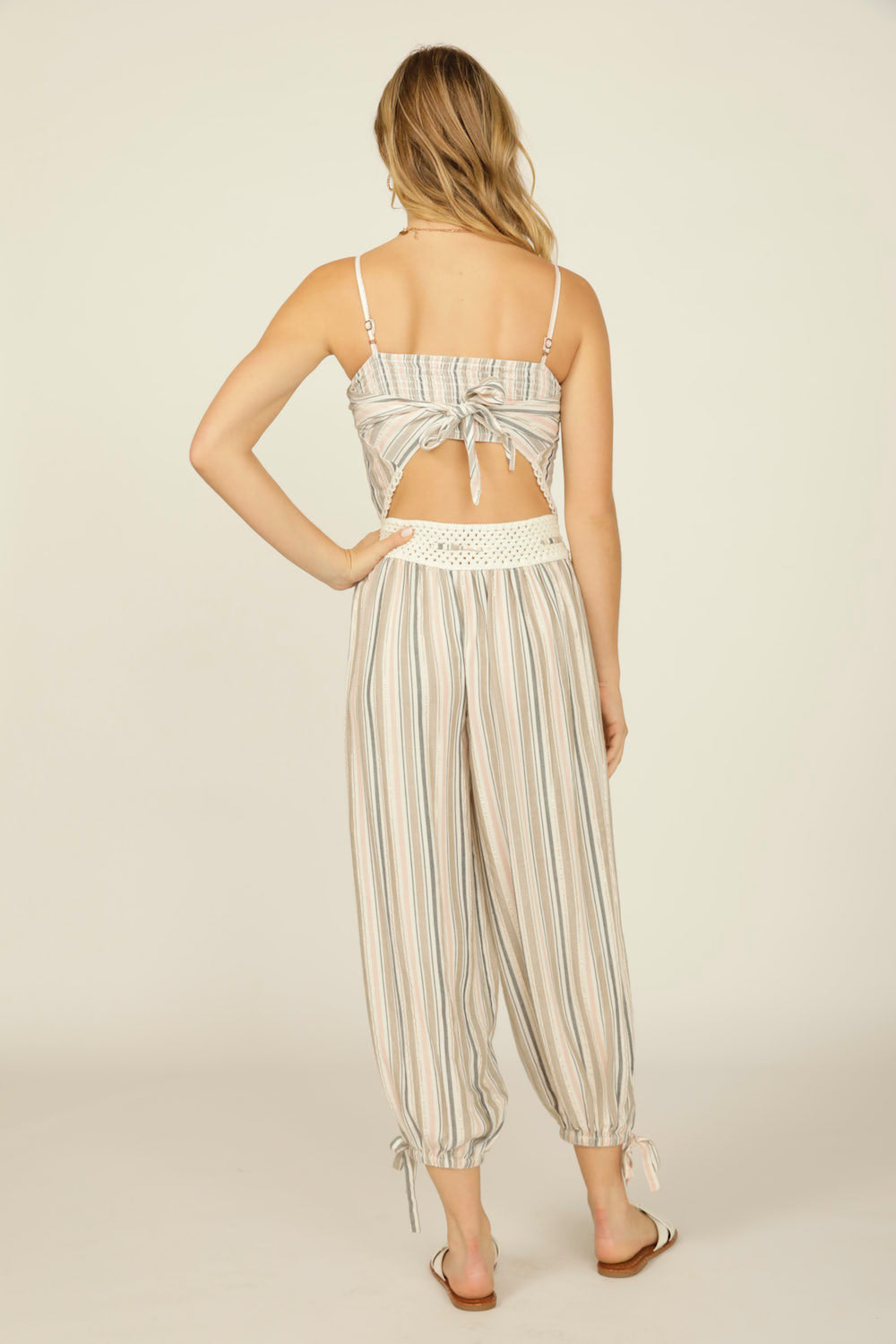 Tuscany Stripe Crochet Waist Genie Pant