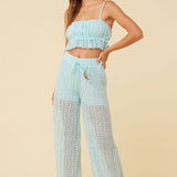 Tropical Blue Vertical Stripe Crochet Surplice Top