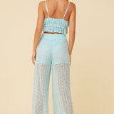 Tropical Blue Vertical Stripe Crochet Surplice Top