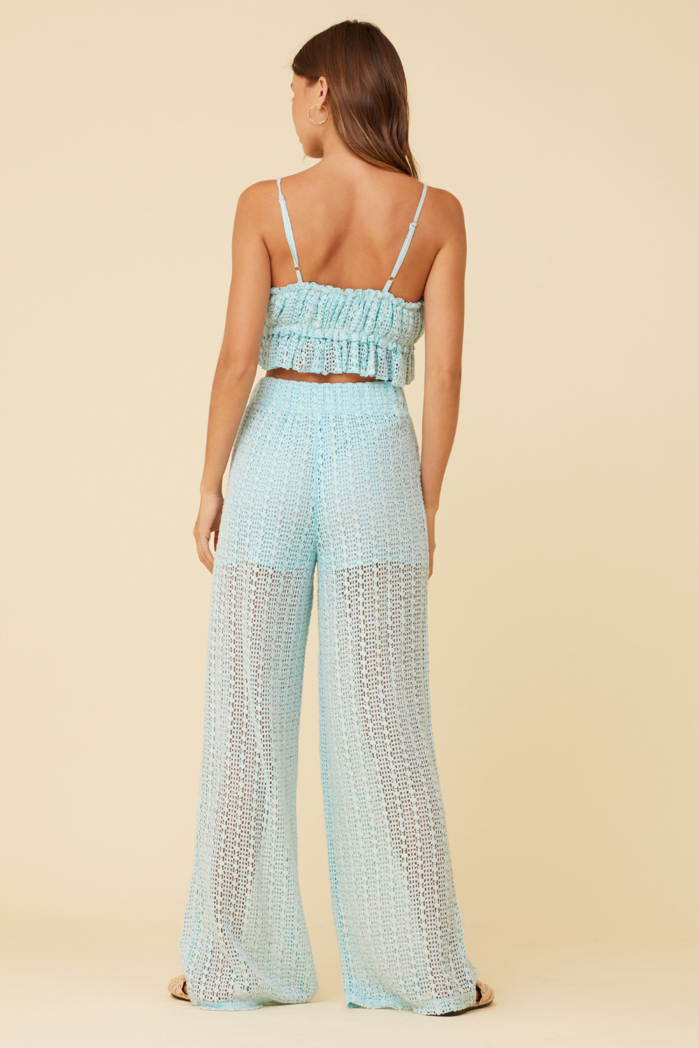 Tropical Blue Vertical Stripe Crochet Surplice Top