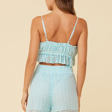 Tropical Blue Vertical Stripe Crochet Surplice Top