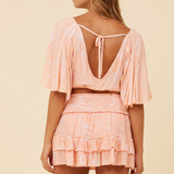 Pink/Orange Jungle Palm Print Rayon Cinched Tie Back Top