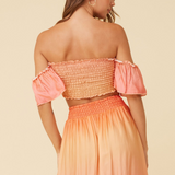 Sunset Ombre Dip Dye Satin Tie Front Top