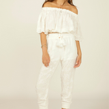 White Paisley Embroidery Pant