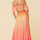 Sunset Ombre Dip Dye Satin Tie Front Top