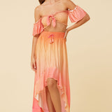 Sunset Ombre Dip Dye Satin Tie Front Top