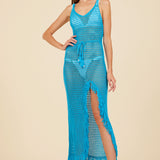 Electric Blue Crochet Fringe Maxi Dress