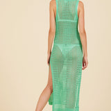 Summer Green Knit Side Slit Maxi Cover Up