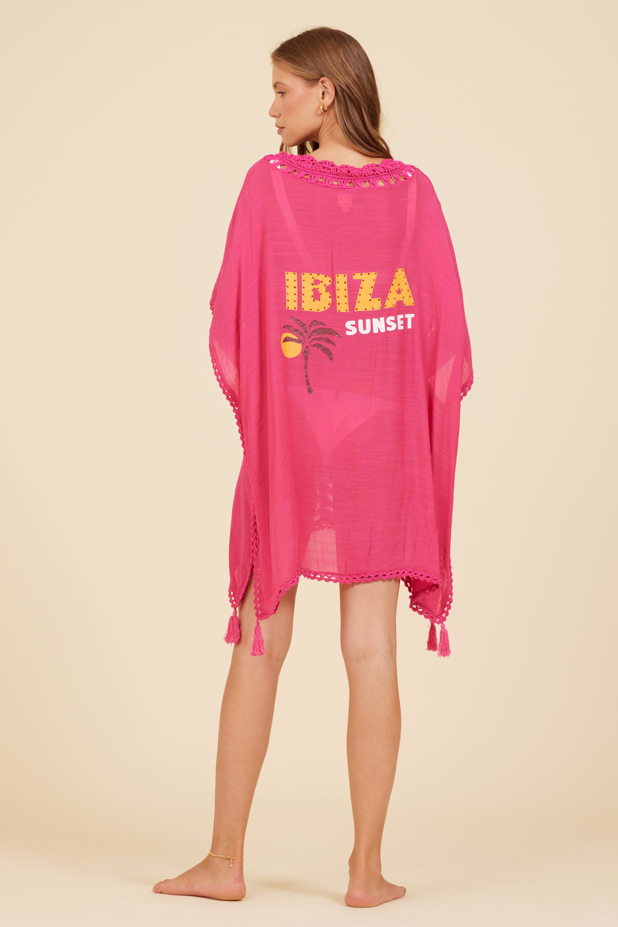 Hot Pink Jet Setter Embellished Cover Up