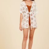 Ivory w/ Tan Floral Eyelet Cover Up