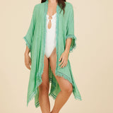 Paradise Green Textured Kimono w/ Fringe