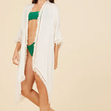 White Textured Kimono w/ Fringe