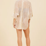 Ivory w/ Soft Sand Mesh Ground Printed Button Up