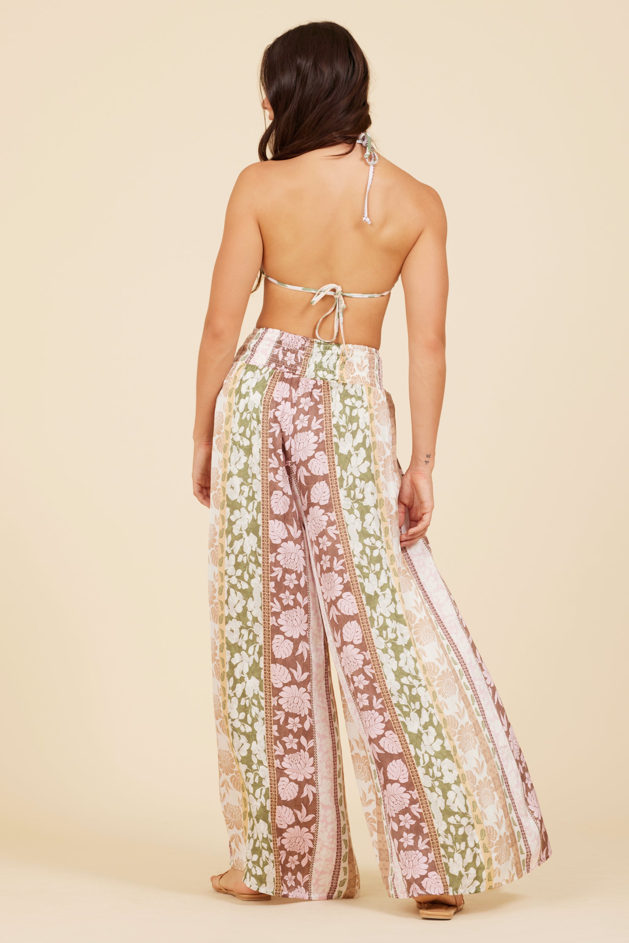 Pacific Tropical Satin Printed Flowy Pants
