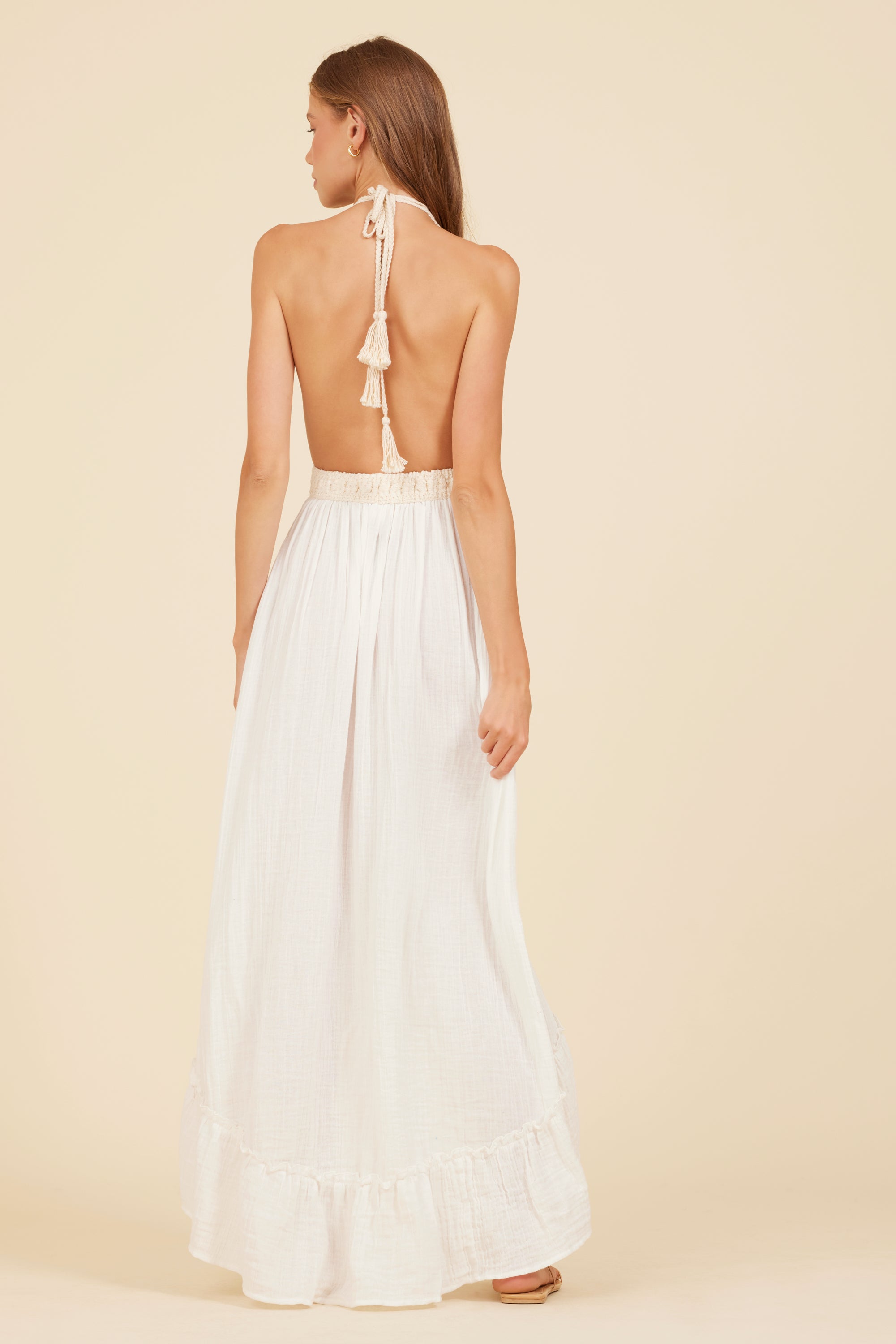 White Embroidered Halter Dress