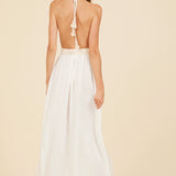 White & Natural Gauze Embroidered Halter Maxi Dress