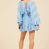 Water Blue Tonal Textured Stripe Cover Up Dress