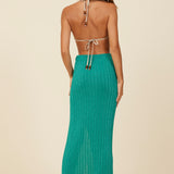 Kelly Green Metallic Rib Maxi Skirt