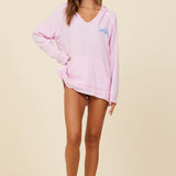 Rose Pink w/ Bright Blue Surf Washed Gauze Embroidered Hoodie