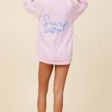 Rose Pink w/ Bright Blue Surf Washed Gauze Embroidered Hoodie