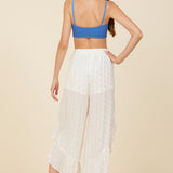 White Clipped Metallic Ruffle Pants