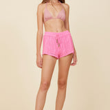 Hot Pink Vertical Stripe Crochet Shorts