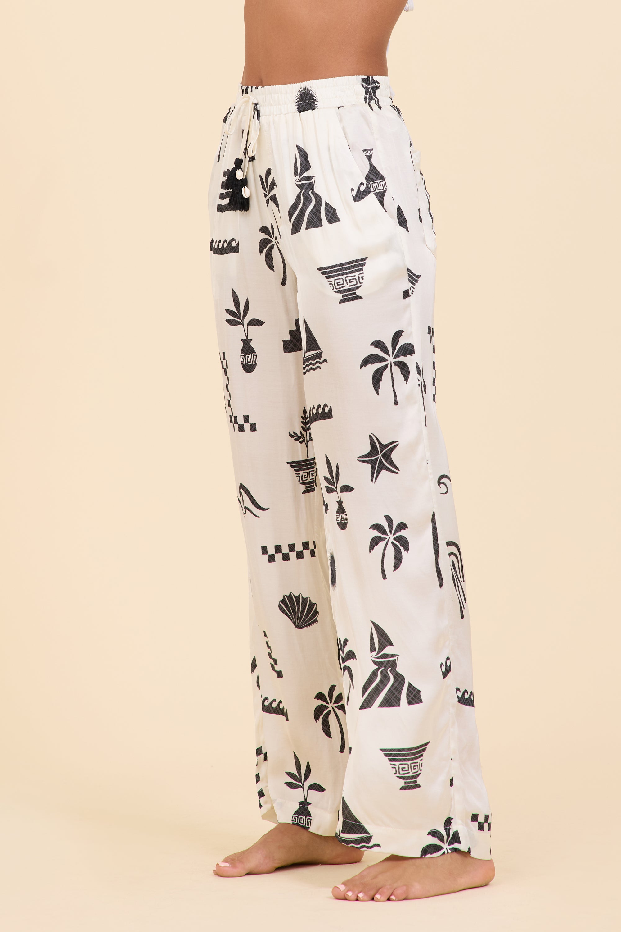 Beach Vibe Printed Satin Wide Leg Pant