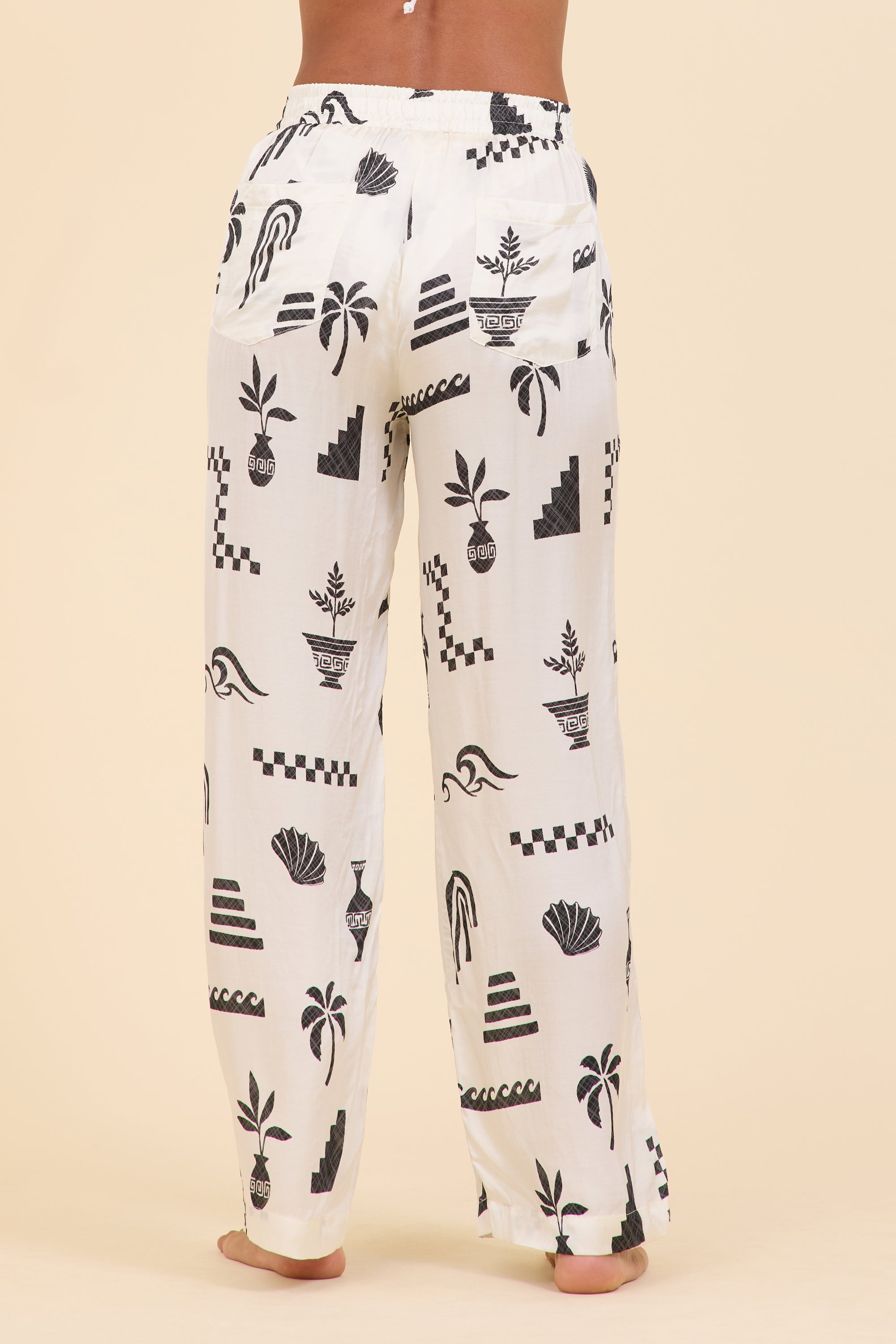 Beach Vibe Printed Satin Wide Leg Pant