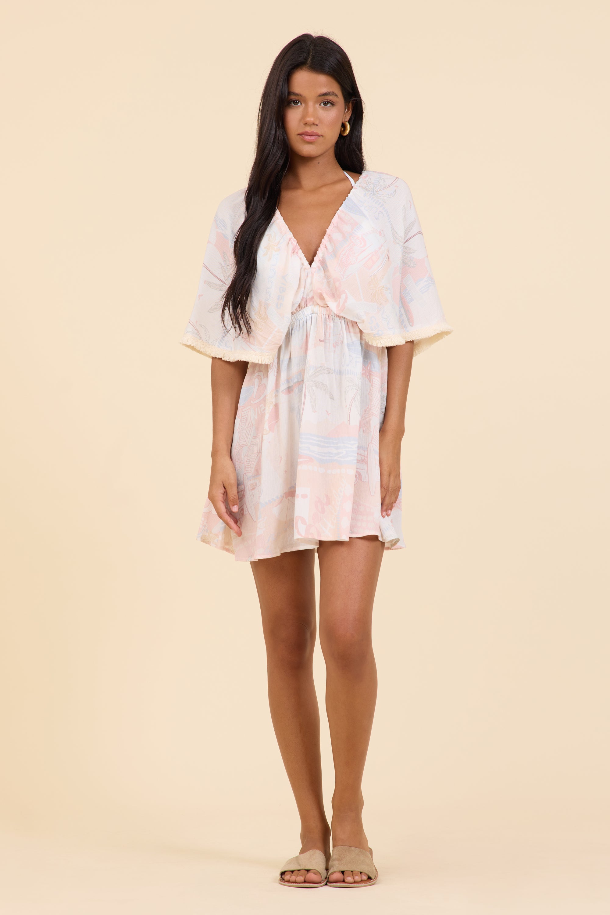 Vacay Postcard  Printed Crinkle Mini Dress