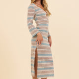 Bora Bora Stripe Plunge Textured Woven Maxi Dress